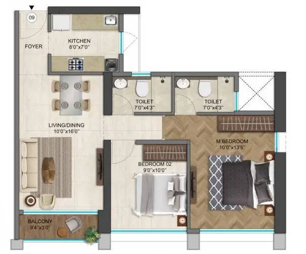 Runwal 25Hr Life 2 BHK 600 661 Sqft Floor Plan Manpada Thane West